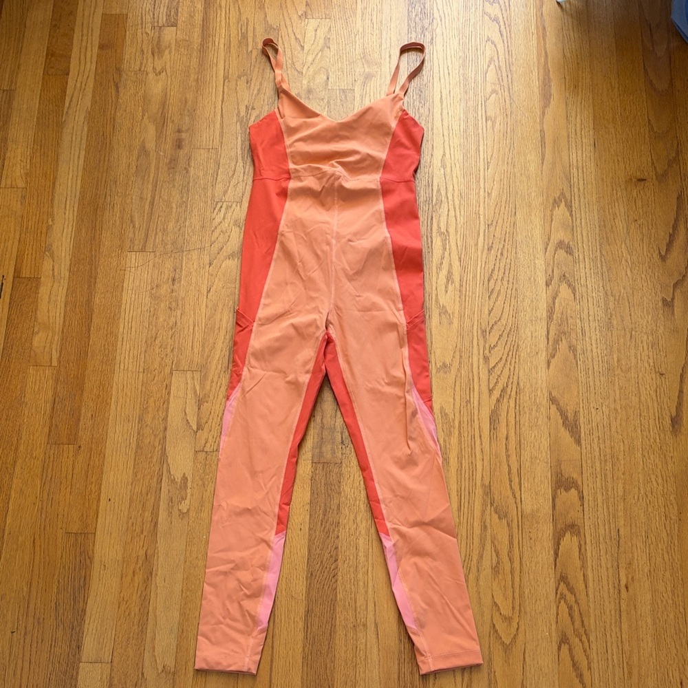 OUTDOOR VOICES coral and peach athletic jumpsuit